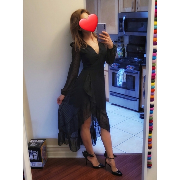 WAYF Only You wrap high low black silk Hi-Lo dress XS S - Picture 6 of 6